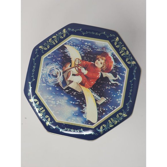 The Tin Box Company Of America Small Octogon‎ Christmas Tin By Wood River - Picture 6 of 11